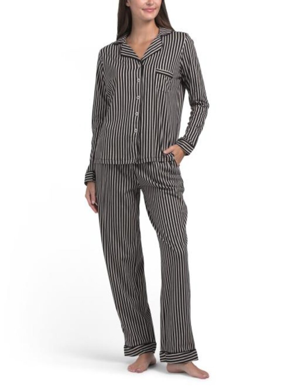 POPPY & CLAY 2pc Striped Notch Collar Top And Pants Pajama Set